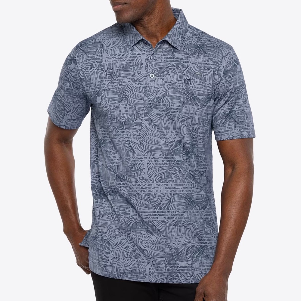 Travis Mathew Men's Blue Dolphin Dive Polo Shirt Short Sleeve Golf Size Small